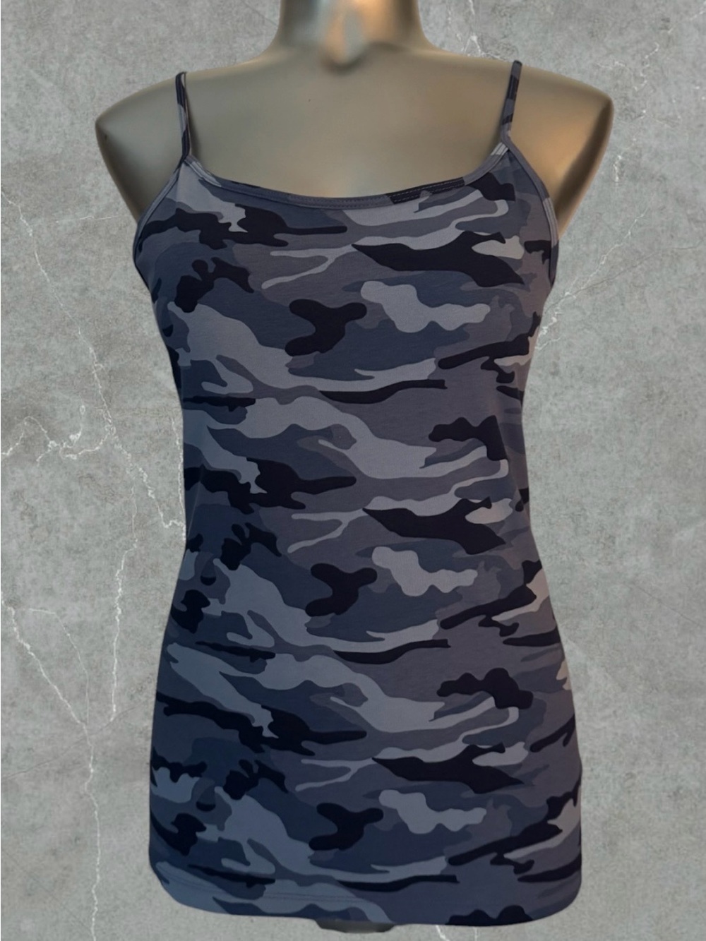 Free | Gray & Blue Camo Spaghetti-Strap Tank